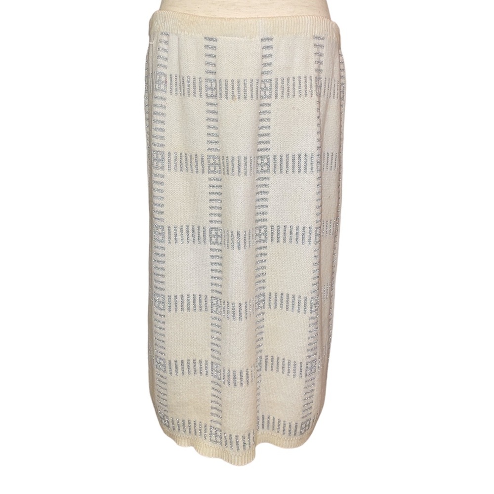 Vintage Creme and Silver Sparkle Knit Skirt M/L Size